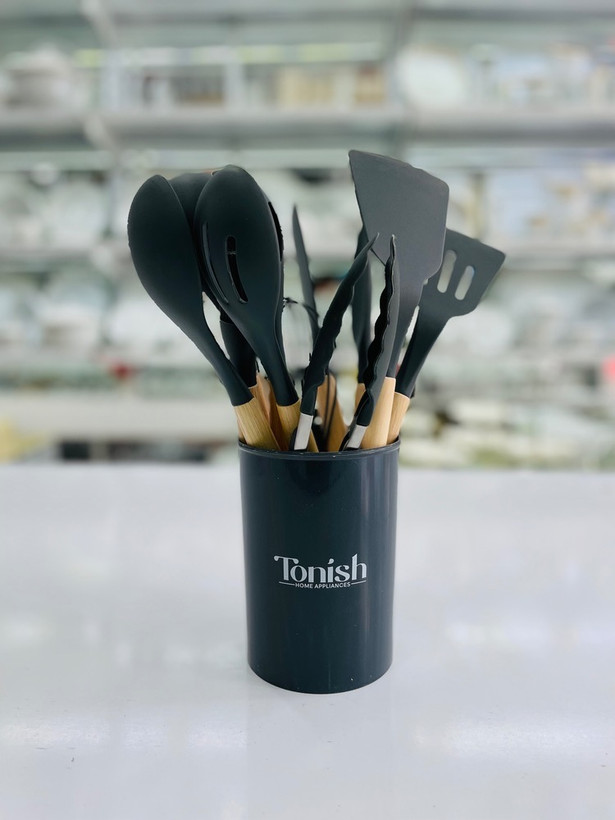 ست کفگیر ملاقه Tonishدسته چوبی 12 پارچه